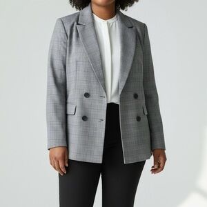 Womens Glen Plaid Boyfriend Blazer  Plus Size 18W Black White Business Career